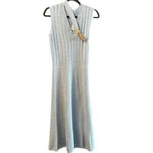 Vintage St. John Knits Blue Sleeveless V-Neckline Belted Midi Dress Size 10